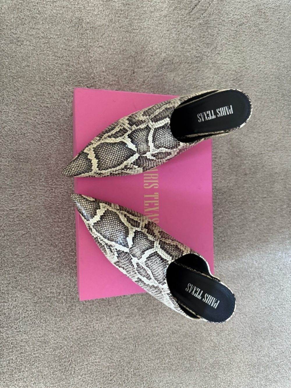 Paris Texas Snake-Print Slip-On Mules in Ivory and Black - Picture 2 of 4